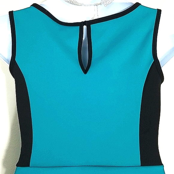 Peplum Sleeveless Tank Top Drop Waist Teal black Trim Stretch Snatched Hourglass - Picture 5 of 8